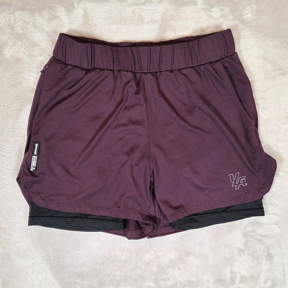YoungLA 2 in 1 Compression Shorts Men’s Medium Burgundy Gym Training Athleisure
